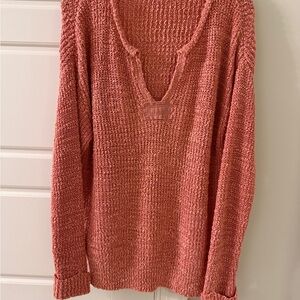 Pink Lily Coral Scoop V-Neck Knit Sweater